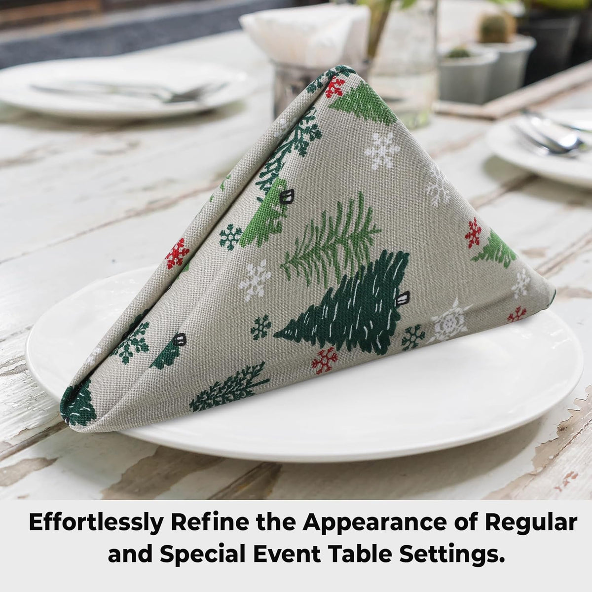 Urban Villa Christmas Cloth Napkins Green Trees Print Set of 12 100% Cotton Absorbent Dinner Napkins (20X20 Inches)Over Sized Soft Durable Reusable Washable Ideal for Home Wedding Parties Everyday use