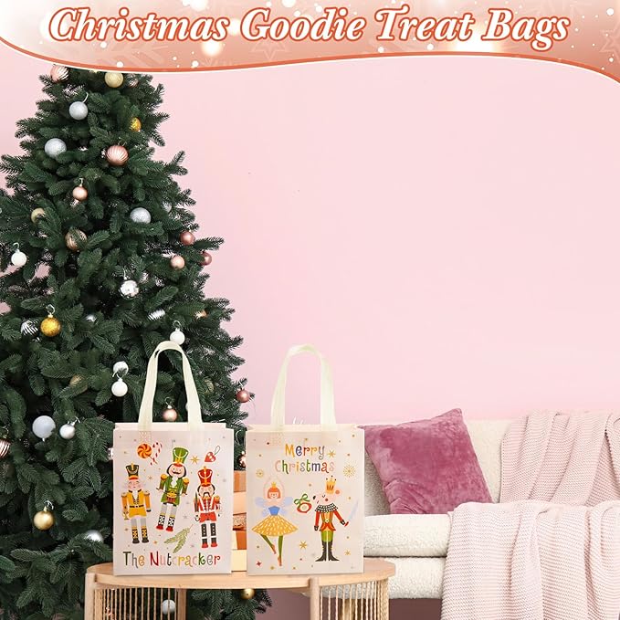 Wovnet 30 Pcs Christmas Bags Bulk Nutcracker Merchandise Gift Bags with Handles Reusable Non Woven Tote Shopping Goodie Pouch for Xmas Party Favors 10 x 8 x 4in
