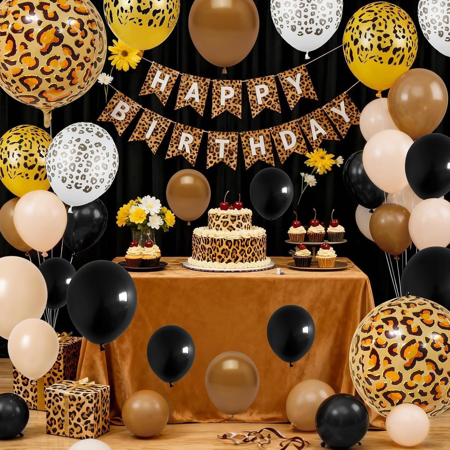 Cheetah Print Balloon Arch Kit, Black Brown White Leopard Theme Balloons Garland Jungle Safari Animal Party Decorations, Black Coffee Nude Balloon for Baby Shower Cheetah Birthday Decorations