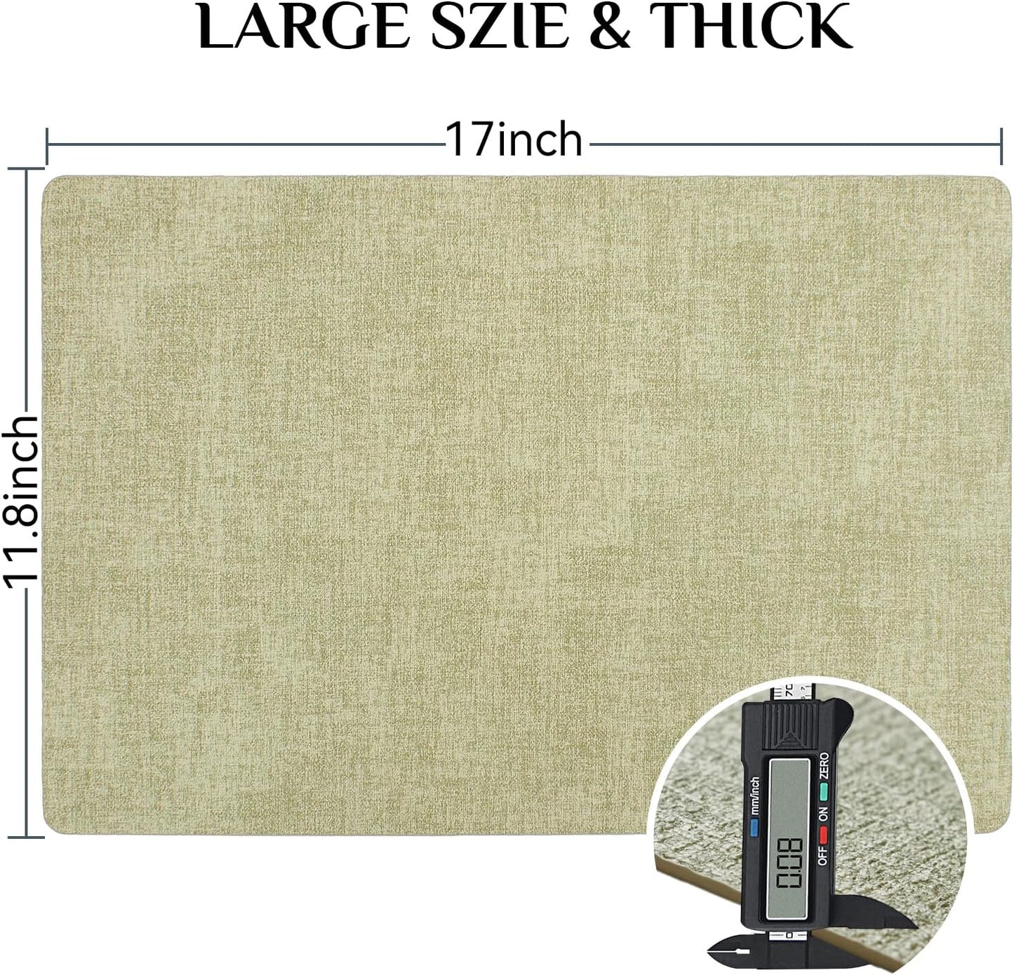 Softalker Vinyl Placemats Set of 6 - Faux Leather Heat Resistant Place Mats, 100% Waterproof Oilproof Wipe Clean Table Mats for Indoor & Outdoor Use, 17’’×12’’, Grass Green