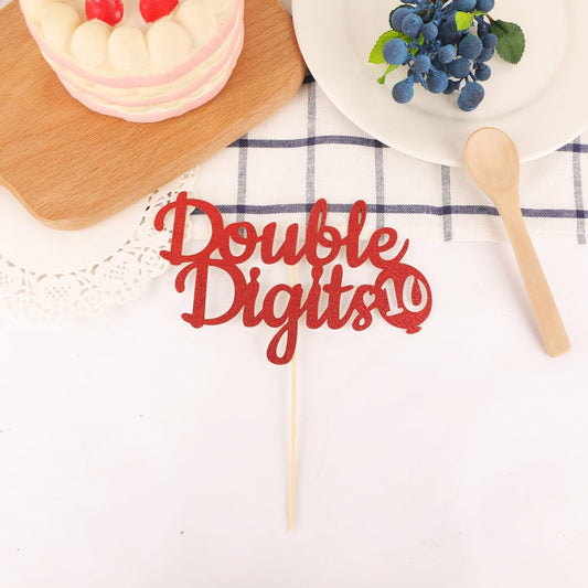 Double Digits 10 Cake Topper - Glitter Red 10th Birthday Cake Decorations, Happy 10th birthday Cake Decor (Red)