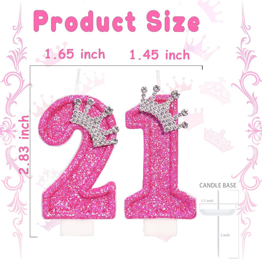 Birthday Candle for Cake, Crown Rose Number Candles, 2.76 inch Number Happy Birthday Candle, Cake Topper Decoration for Birthday Party (Number 21)