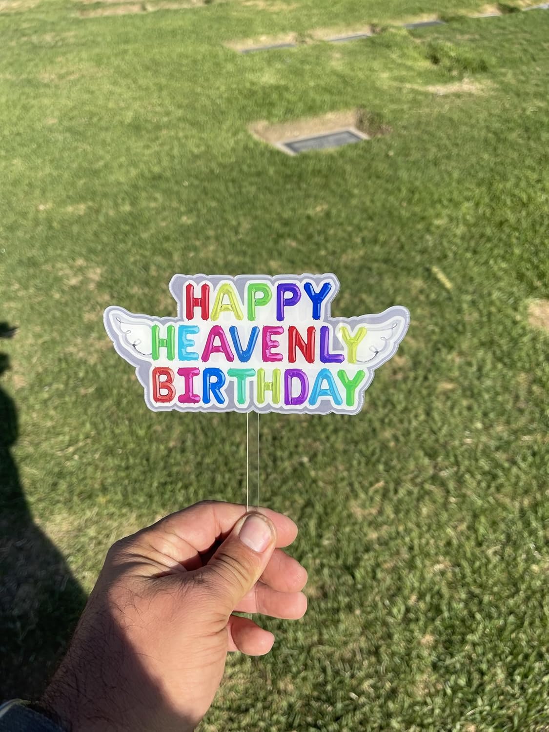 Original Heavenly Birthday Cake Topper - Colorful "Happy Heavenly Birthday" with Angel Wings - 2 Pack Memorial