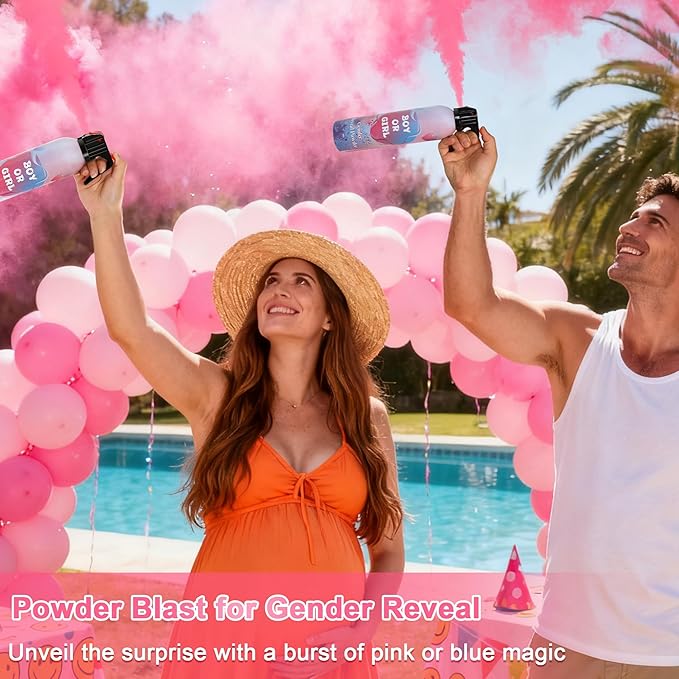 4 Pack Gender Reveal Smoke Bombs, Powder Spray Pink Color Blasters for Baby Girl Reveal Party Baby Shower Decorations Outdoor Reveal Cannon, Long Lasting 14s Thick Smoke for Photos & Videos