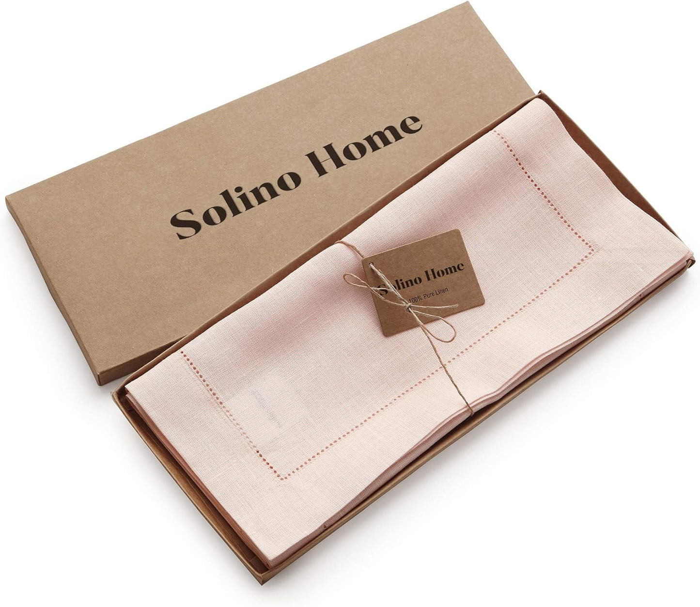 Solino Home Linen Pink Table Runner 108 Inches Long - 100% Pure Linen 14 x 108 Inch Table Runner for Halloween - Classic Hemstitch