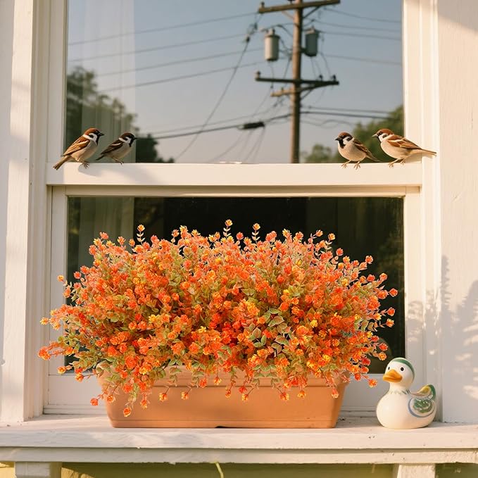 12 Bundles Faux Mums for Fall Decor, UV Resistant Fall Flowers Artificial for Decoration Fake Mums for Thanksgiving Halloween Autumn Indoor Outdoor Garden Porch Window Wedding Cemetery(Fall Orange)