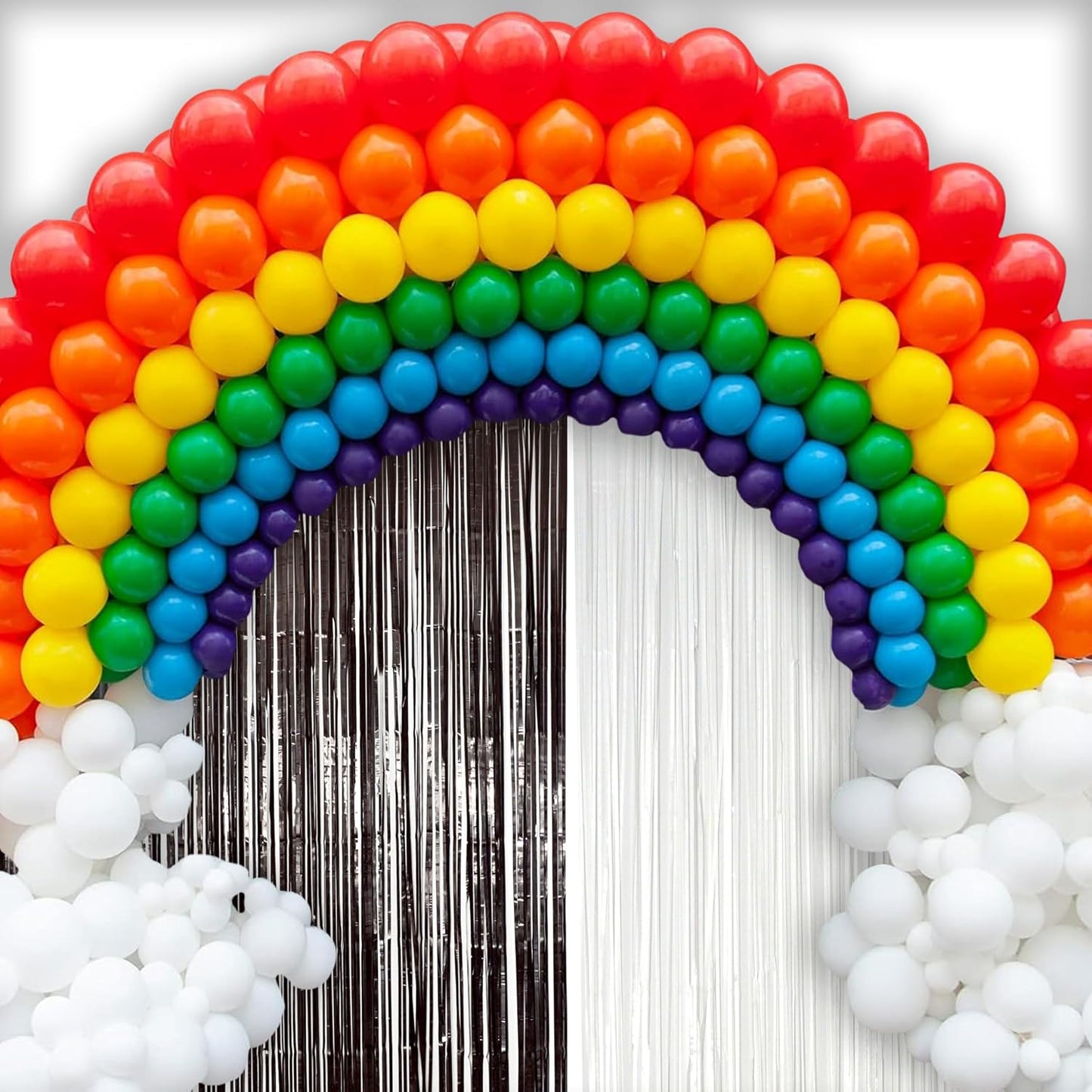 2 Pack Black & White Streamers Party Backdrop, 39"W x 78"L Modern Foil Fringe Curtains, Black & White, Holiday Theme