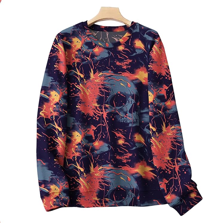 LIZALIG Pullover Cute Sweatshirt Orange Skeleton Fall Festive FunWomens Design Bat Holiday Party Outings Pumpkin Print