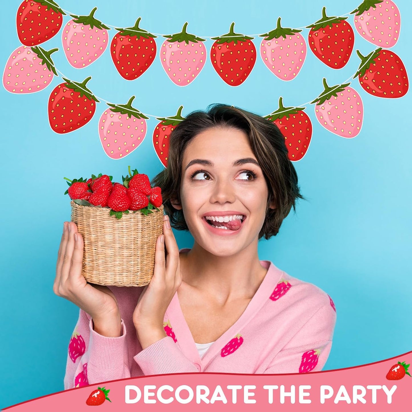 Lewtemi 4 Pcs Berry First Birthday Decor Strawberry Baby Shower Decorations Hanging Banner Berry Garland for Strawberry Themed Party Favors Supplies(Red, Pink)