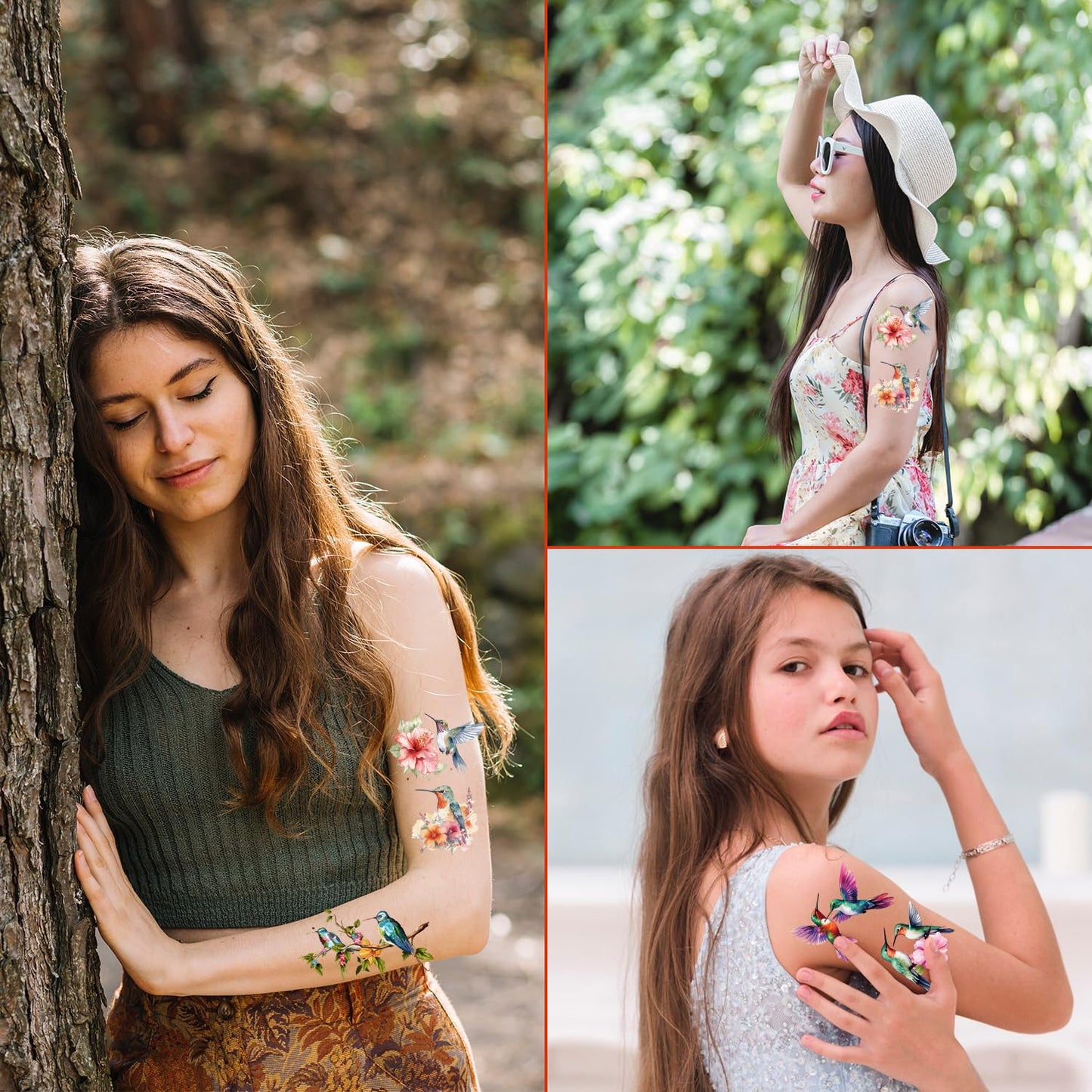 Watercolor Hummingbird Temporary Tattoos - 200+ Hummingbird Tattoos Temporary Realistic Hummer Birds Fake Tattoos Stickers for Adult Women Birds Themed Party Decorations Favors Supplies