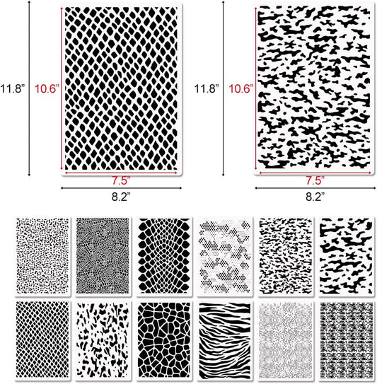 12 Pcs Camo Print Stencils, Large Camouflage Stencils for Spray Paint Reusable Digital Camo Pattern Stencils for Painting on Wood Boat Canvas Paper Crafts 8.3"x11.7"