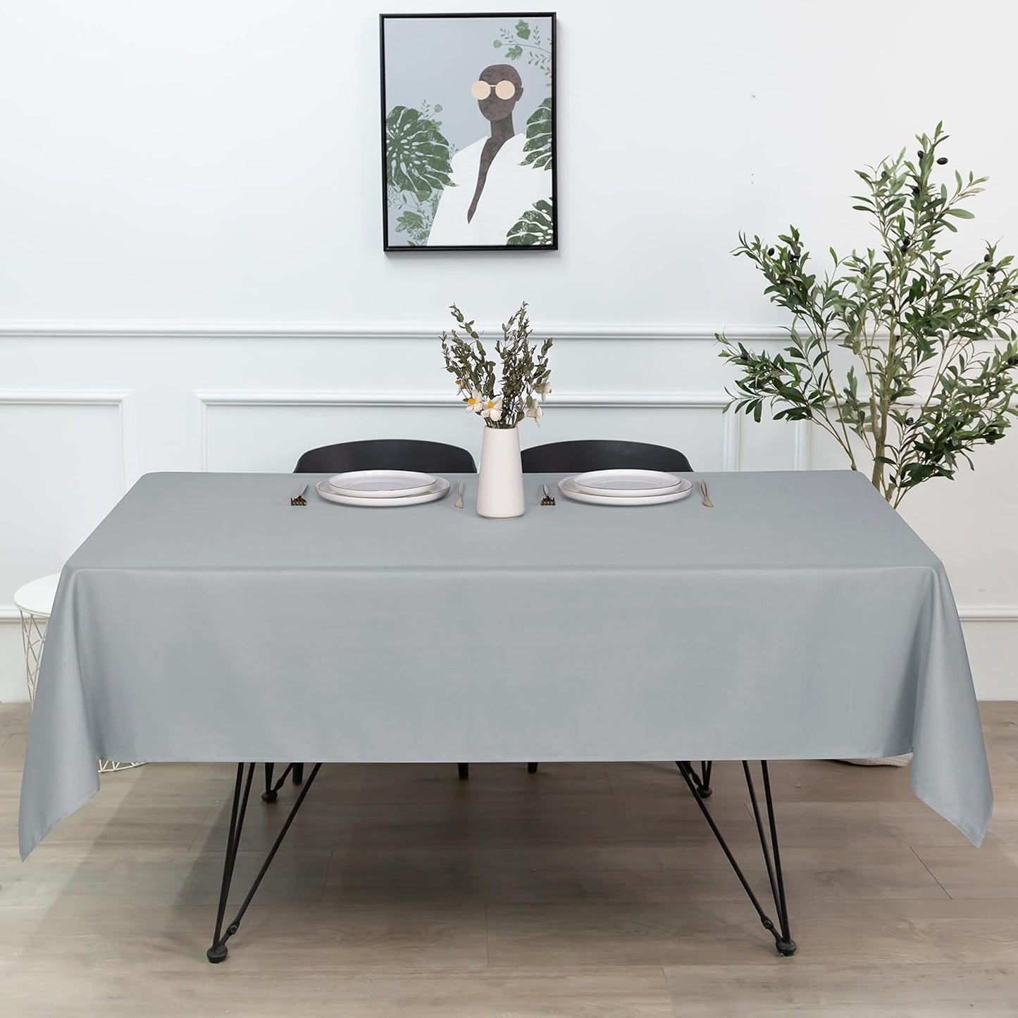 sancua Square Tablecloth - 60 x 60 Inch - Stain and Wrinkle Resistant Washable Polyester Table Cloth, Decorative Fabric Table Cover for Dining Tables, Buffet Parties and Camping, Silver Grey