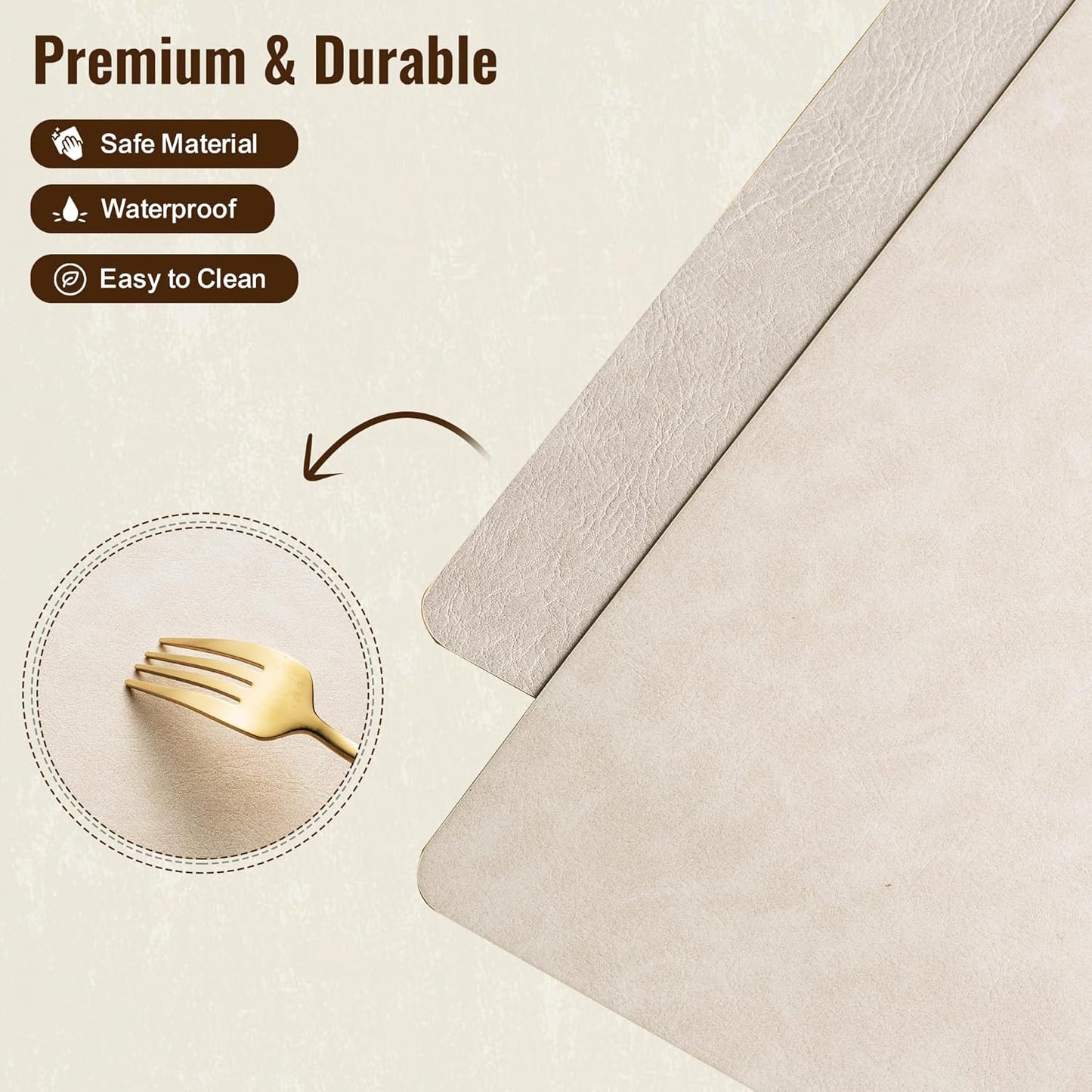 DOLOPL Placemats Set of 8 Reversible Dual-Color Table Placemats –Heat Resistant Wipeable & Washable Place Mats, Luxury Faux Leather Table Mats for Vintage Dining Table Decor (Beige&Light Grey)