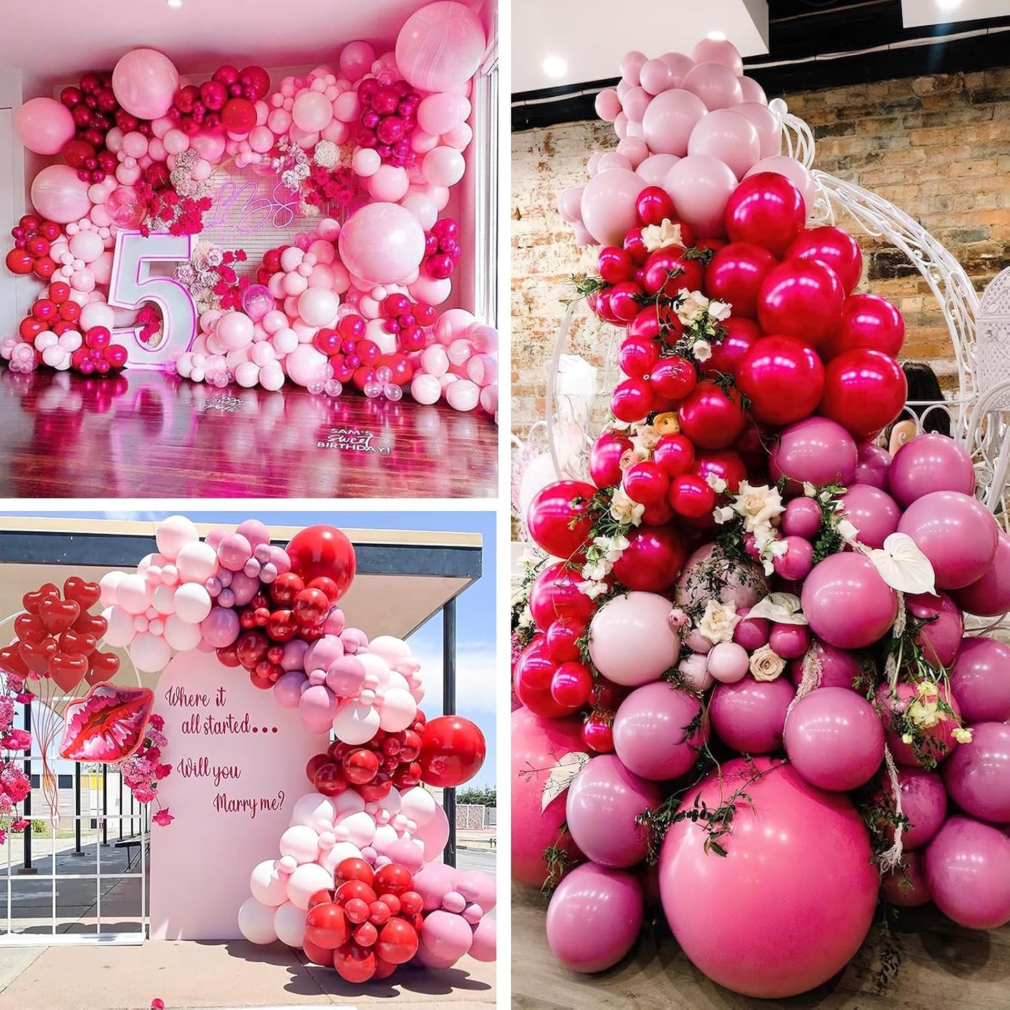 PartyWoo Pink Balloon Garland, 100 pcs Shades of Pink Different Sizes Pack of 36 Inch 18 Inch 12 Inch 10 Inch 5 Inch for Balloon Garland or Balloon Arch as Party Decorations, Birthday Decorations