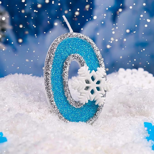 Blue Snowflake Birthday Candles Frozen Themed Number 0 Candles for Cake Topper Cupcake Decorations Party Decor Anniversary Celebrations Supplies