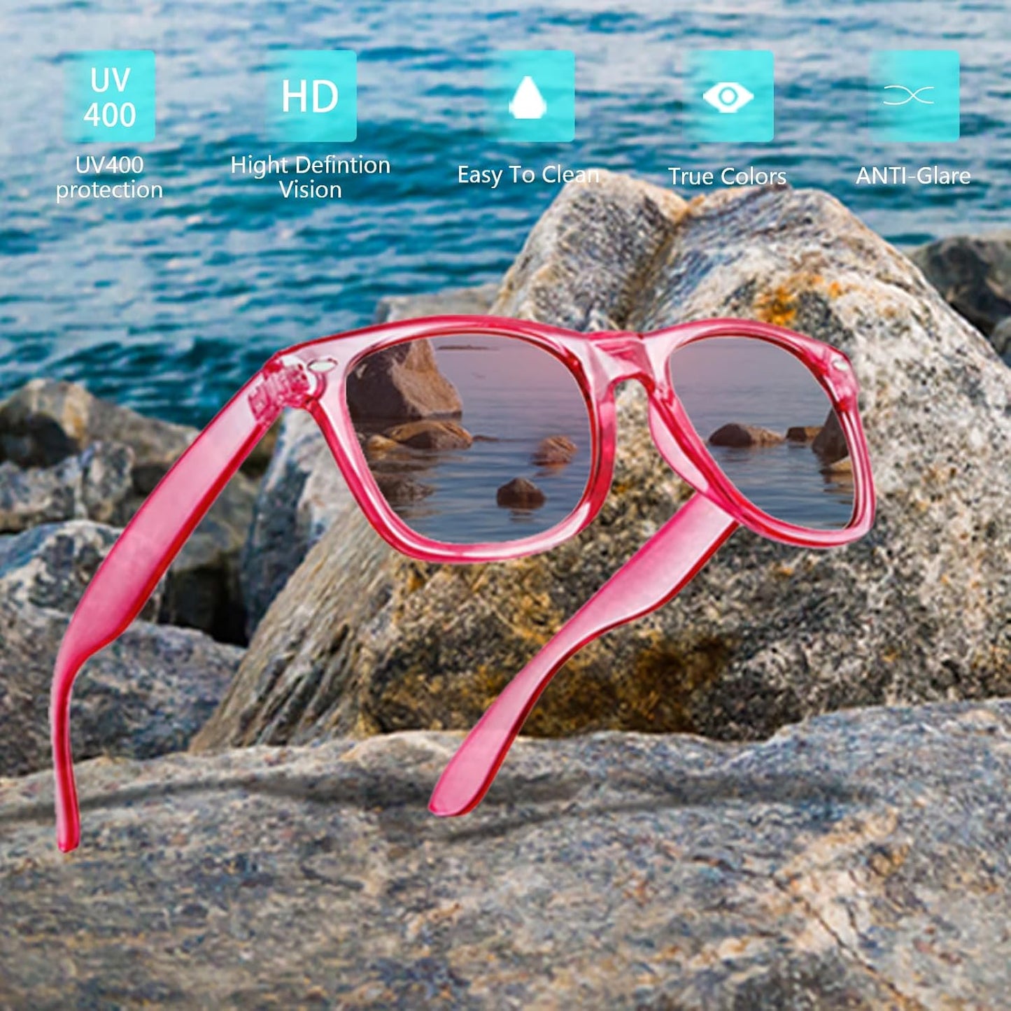 SUNOVELTIES 12/24 Pack Neon Party Sunglasses Mirrored/Jelly Lens Bulk Glasses Horn Rimmed Eyewear for Men Women