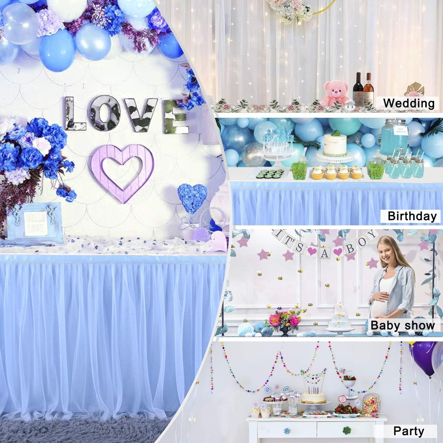 Baby Blue Tulle Table Skirts for Rectangle Tables or Round Tables 9ft Blue Tutu Table Cloth Cover for for Baby Shower Boy Birthday Party Baby Shark Gender Reveal Cake Table Decorations