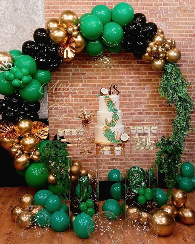Green and Gold Balloons Arch Kit, 162pcs Emerald Green Chrome Gold Confetti Balloons for Graduation Decorations 2025 St Patricks Day Jungle Safari Birthday Party Decorations