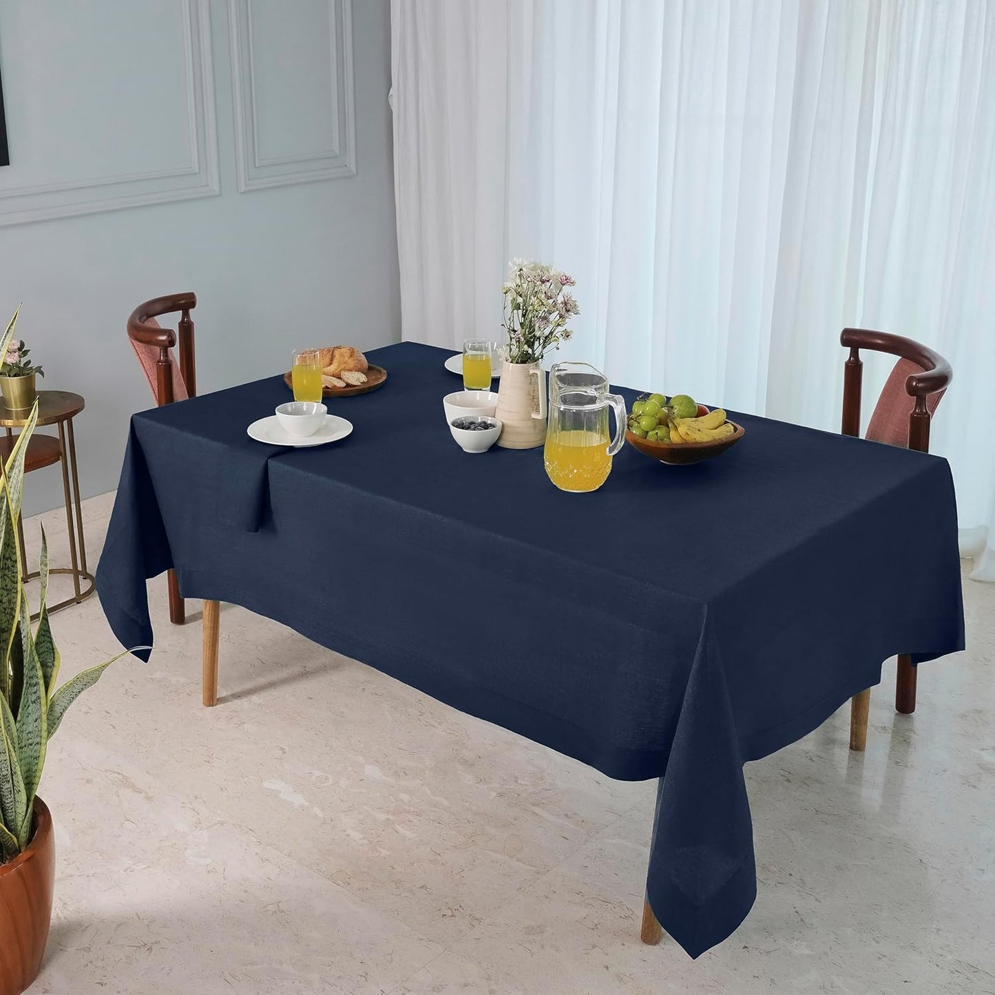 D'Moksha Homes Linen Tablecloth for Rectangle Tables 60 x 132 Inch - 100% Pure Linen Navy Blue Table Cloth - Machine Washable Cloth Tablecloth for Fall, Autumn and Halloween