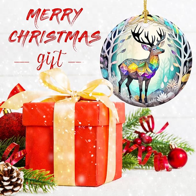 Touber Stained Ceramic Elk Ornament - Elk Christmas Ornaments - Christmas Tree Ornaments - Christmas Decorations - Elk Decor for Office, Room, Home - Holiday Present Ideas