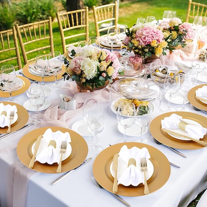 Tanlade 12 Pcs 13 Inch Charger Plates Bulk Round Wedding Chargers Plastic Dinner Plates for Table Setting Wedding Party Decoration (Gold)