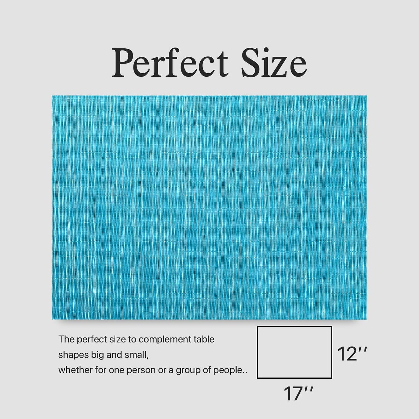 Placemats Set of 4 - Easy Clean Woven Vinyl Placemats for Dining Table, Indoor/Outdoor Place Mats, Washable PVC Table Mats(Teal Blue)