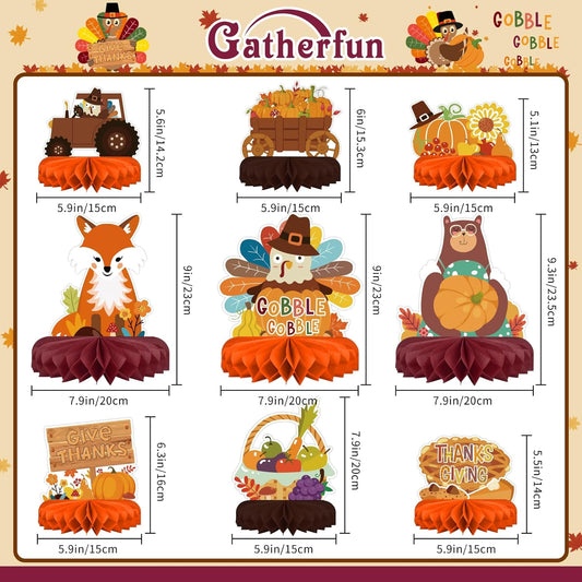 9PCS Premium Fall & Thanksgiving Party Decorations Set - Autumn Honeycomb Centerpieces, Table Toppers - Ideal as Fall Classroom Decorations, Thanksgiving Birthday Supplies & Autumn Party Decorations