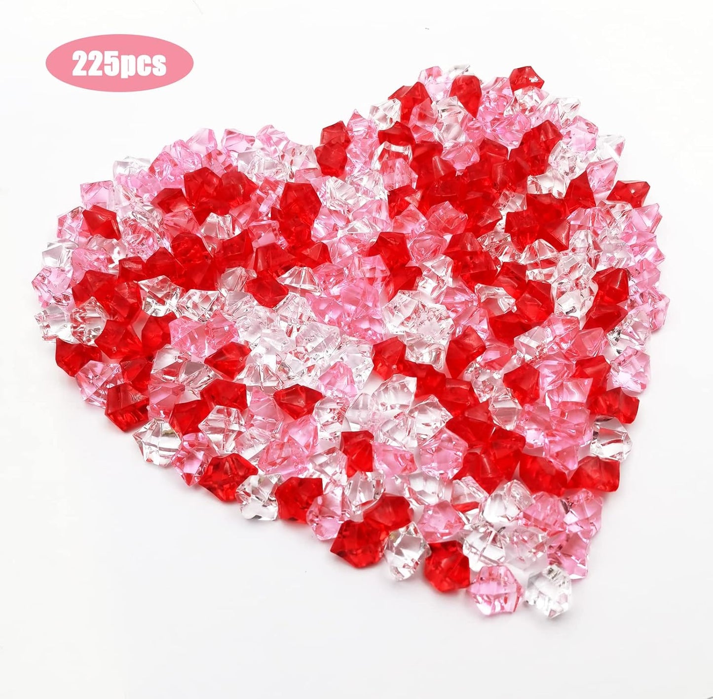 225 pcs Fake Crushed Ice Cube, Assorted Colors Fake Diamond Acrylic Clear Ice Rock Plastic Ice Cubes Vase Fillers for Centerpieces Home Decor 1 lb