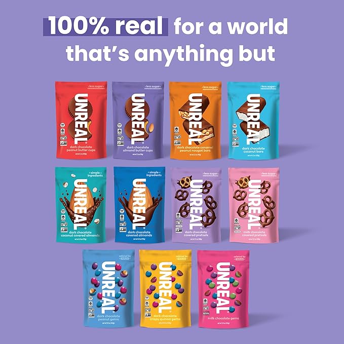 UNREAL Dark Chocolate Almond Butter Cups | 5g Sugar | Certified Vegan, Gluten Free, Fair Trade, Non-GMO | No Sugar Alcohols or Soy | 210 Grams