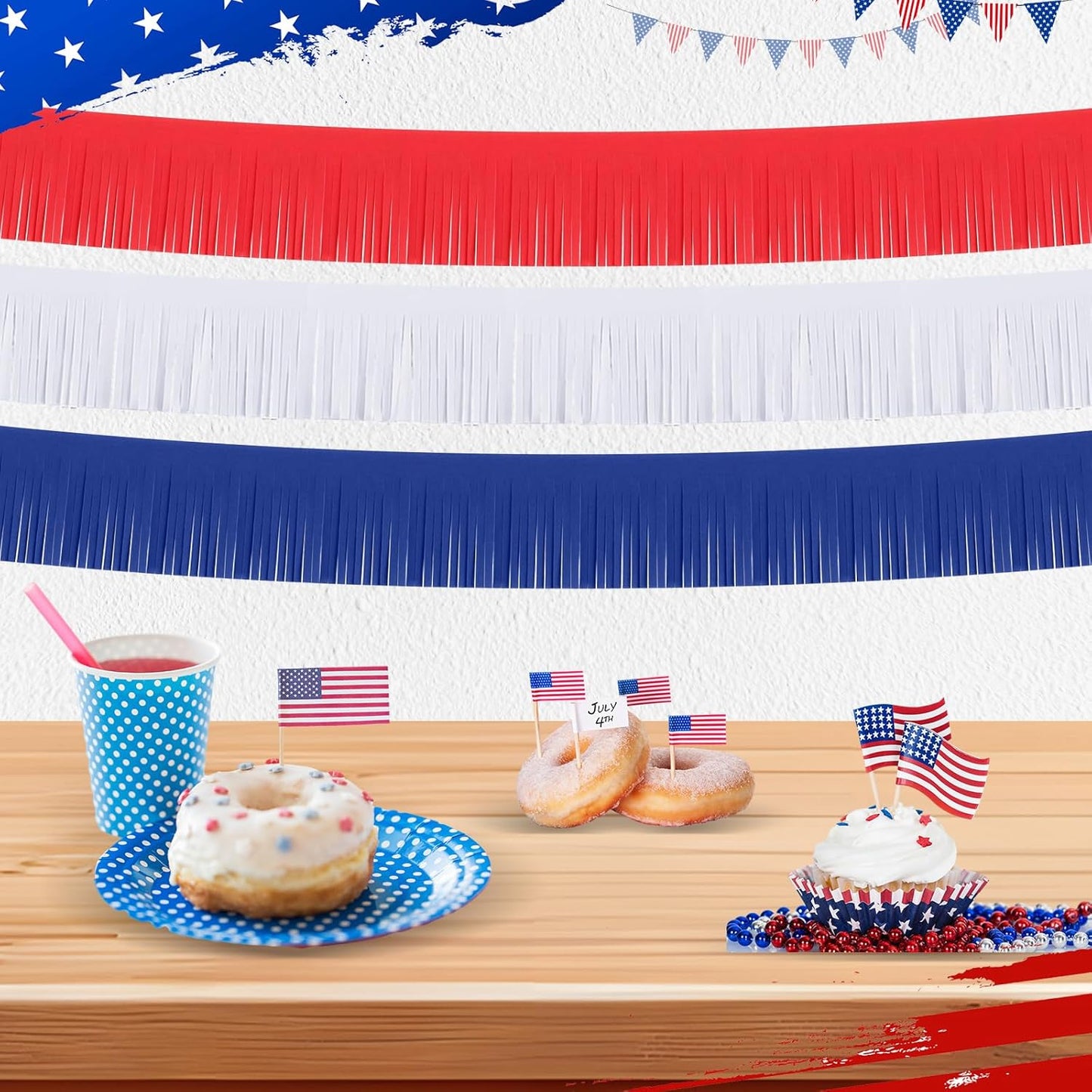 Taiyin 12 Pack 120 Feet Red, White, Blue Fringe Garland Tissue Paper Fringe Tassel Party Garland Decor Wall Hanging Banner Backdrop Streamers for Patriotic Day 4th of July Birthday Party