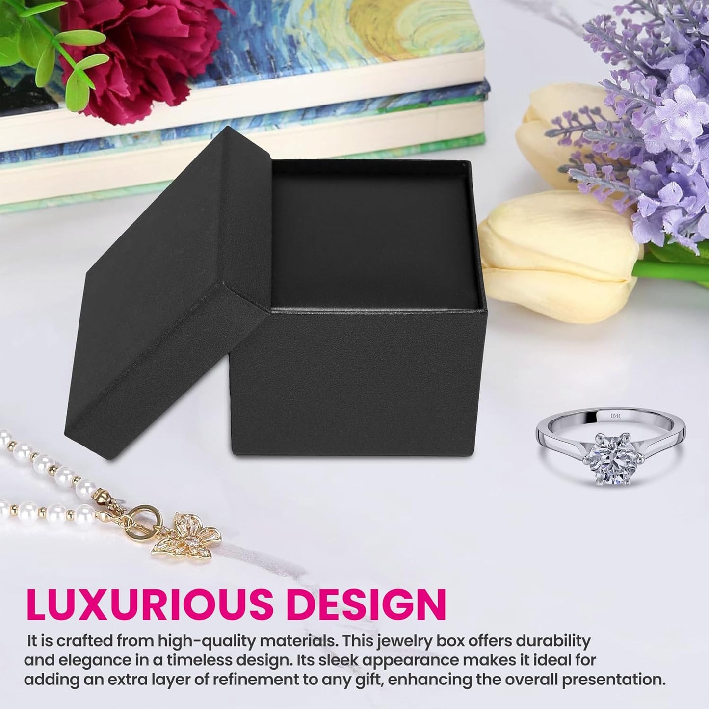 Novel Box Black Jewelry Box for Earrings 2.37x2.37x1.87 Inches - Earring Gift Box for Proposal Wedding Engagement - Faux Leatherette Jewelry Display Box - Gift Presentation Boxes for Earrings