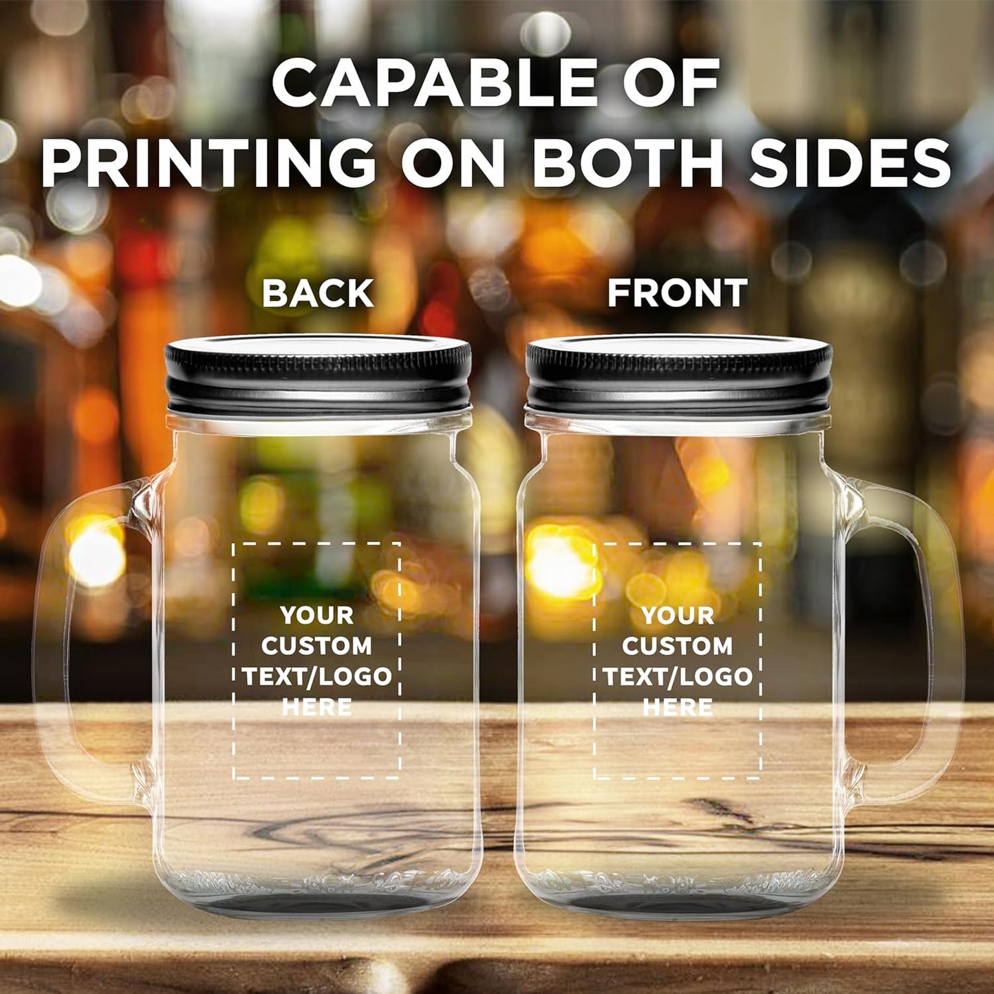 DISCOUNT PROMOS Custom Libbey Handle Mason Jars w/Lids 16 oz. Set of 10, Personalized Bulk Pack - Traditional style, High standard - Black