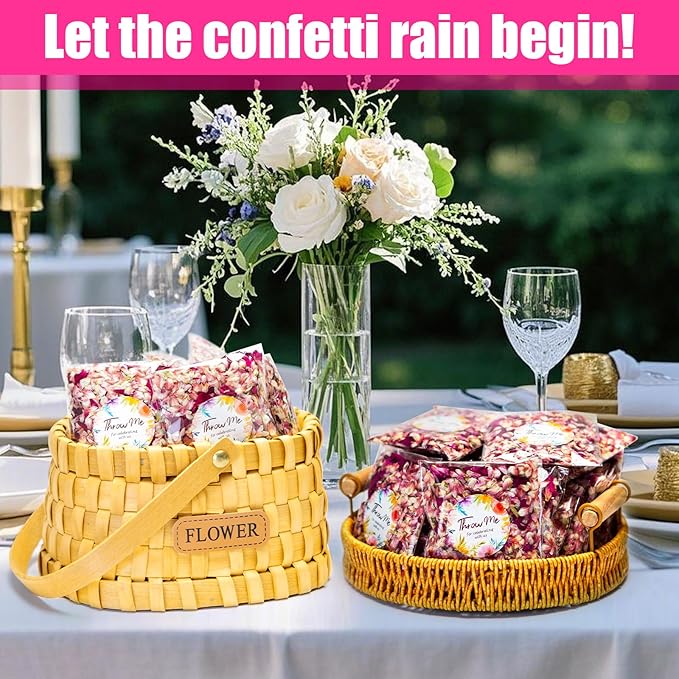 50 Pack Real Dried Rose Flower Petals Biodegradable Confetti, Dried Mix Red Rose Begonia Pink Flower for Wedding Send-Off Ideas Flower-girl basket, Wedding Decor Confetti, Exit Ideas