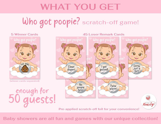 Fun Baby Shower Games for Girls - Poopie Emoji Scratch-Off Lottery Tickets - 50 Cards Hilarious and Engaging Baby Shower Activity