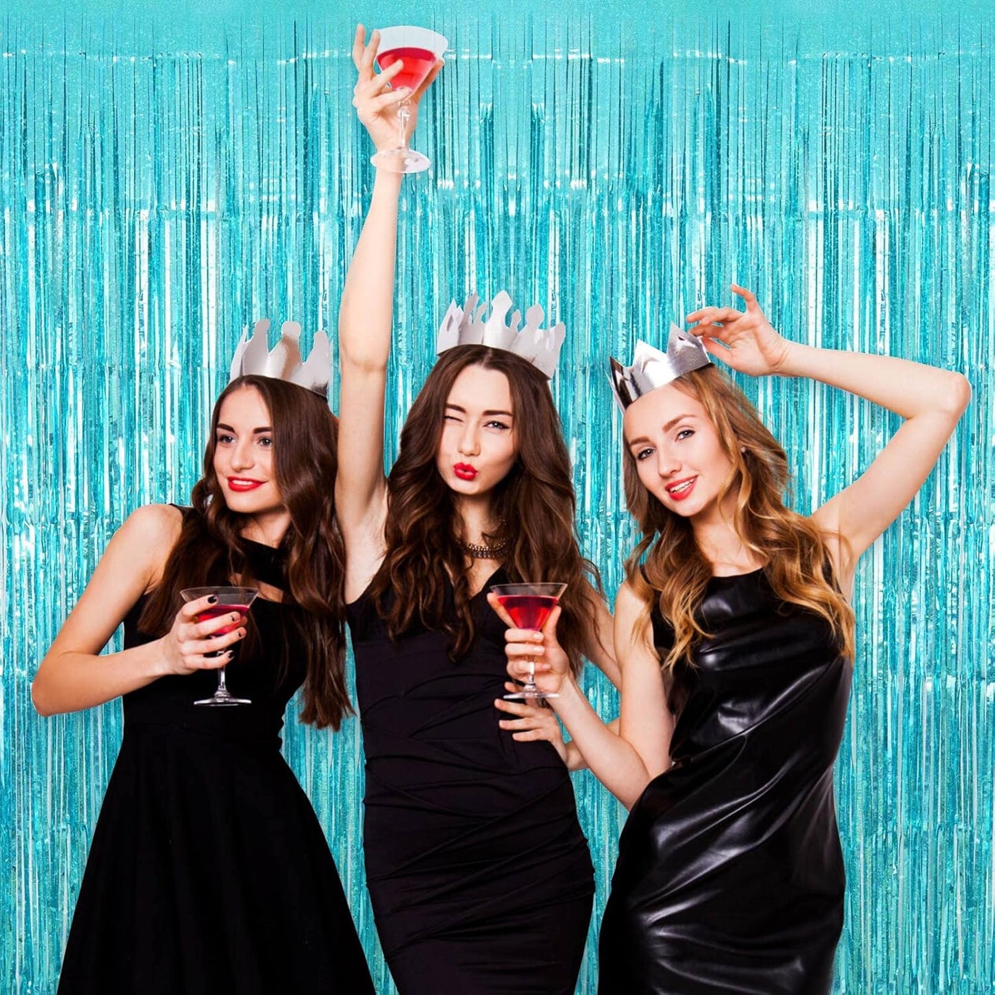 Blue Tinsel Foil Fringe Curtain Backdrop, 3.3 x 8.2 ft Metallic Glitter Curtain Streamers, 2 Pack Light Blue Photoboth for Birthday Mermaid Baby Shower Party Decorations
