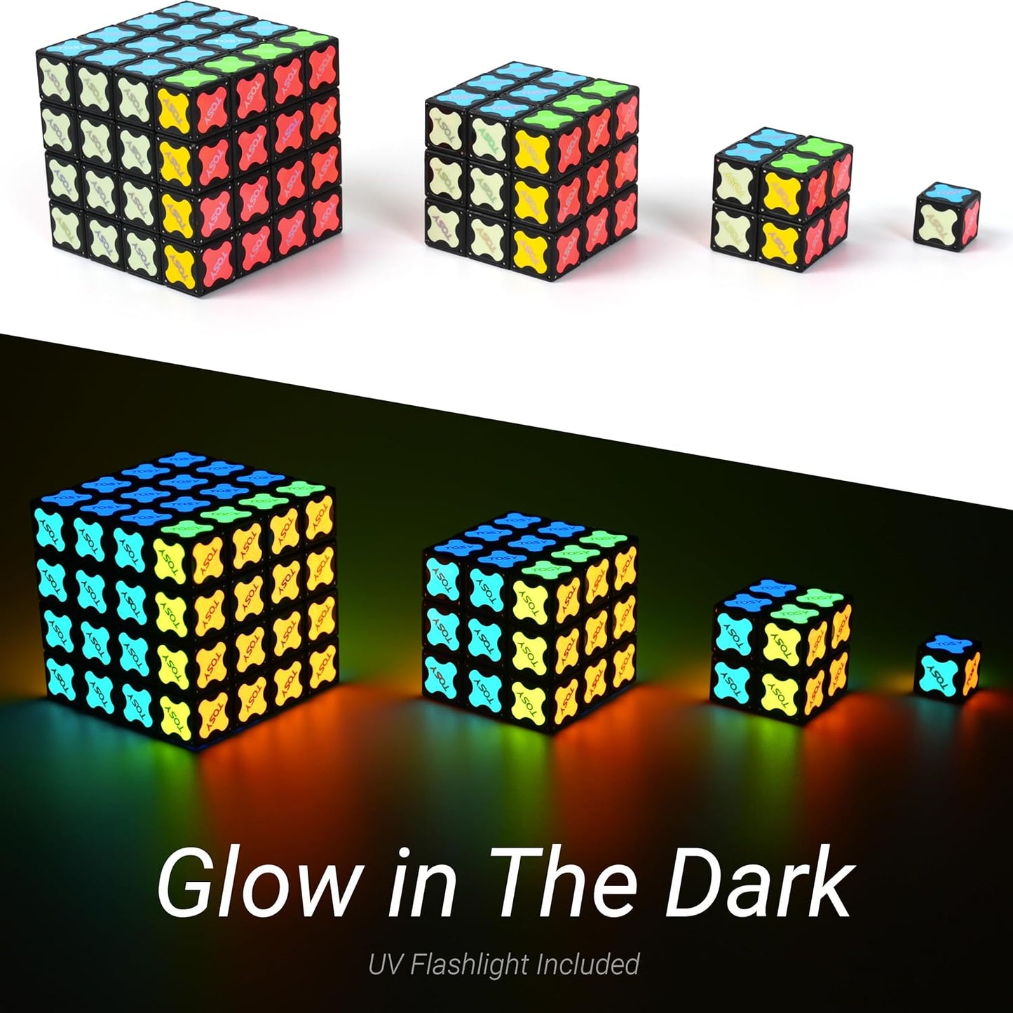 TOSY Magnet Fidget Spinner Glow - 16 Blocks, 3 in 1 Toy: Transformable Fidget Spinner, Infinity Cube, 2x2 Puzzle Cube, Glow, STEM/STEAM Magnet Tiles Birthday Gift for Kids/Boys/Girls/Adults, 2-Pack