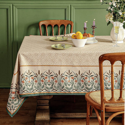 Vintage French Floral Square Tablecloth 67x67" – Linen Blend Designer Table Cover for Parties, Dining & Tea