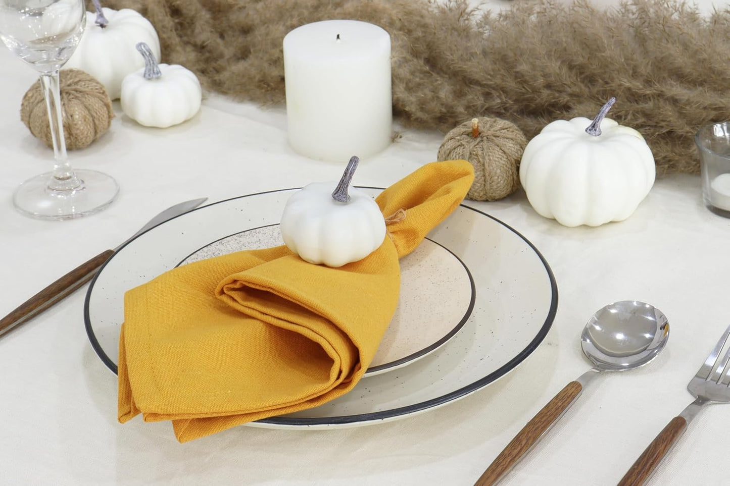 PurpleEssences Set of 12 Cloth Dinner Napkins 100% Cotton 18x18 Inch - Soft Durable Washable - Ideal for Farmhouse Party Fall Thanksgiving - Perfect Everyday Use Table Linen - Golden Yellow