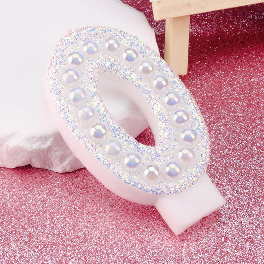 Birthday Candles, Number 0 Birthday Candle for Cake, Birthday Candles Sparklers with Holographic Colored Pearls, 3.35" Large Pearl Candles for Sweet Birthday Party Decoration Supplies