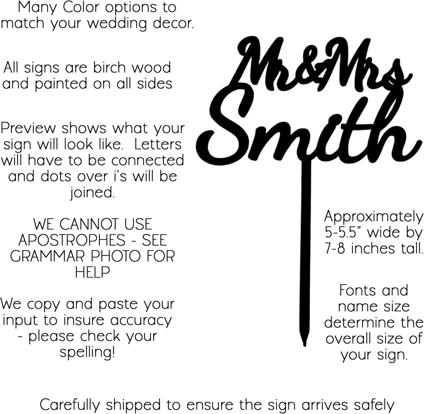 Custom Name Wedding Cake Topper, Personalized Bride and Groom Decoration, Rustic Wedding, Anniversary, Briday Shower Decor (Mr & Mrs)