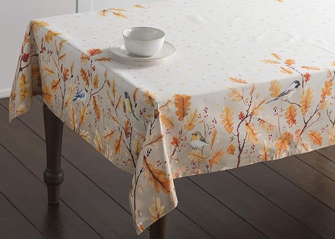 Maison d' Hermine Table Cloth Rectangle Table 100% Cotton 60 x 108 Inches Fall Tablecloth Reusable Everyday Use for Thanksgiving Christmas Decorations Dining Farmhouse Party (Oak Leaves)