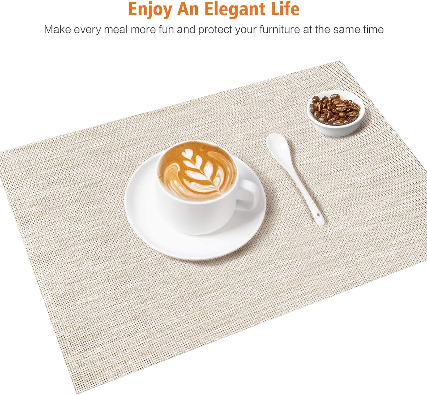 Placemats Set of 12,Washable,Heat and Stain Resistant Indoor/Outdoor Place mats,Vinyl Woven Non Slip Table Mats for Restaurant Table Protection,PVC Placemats(Gray,12PCS)