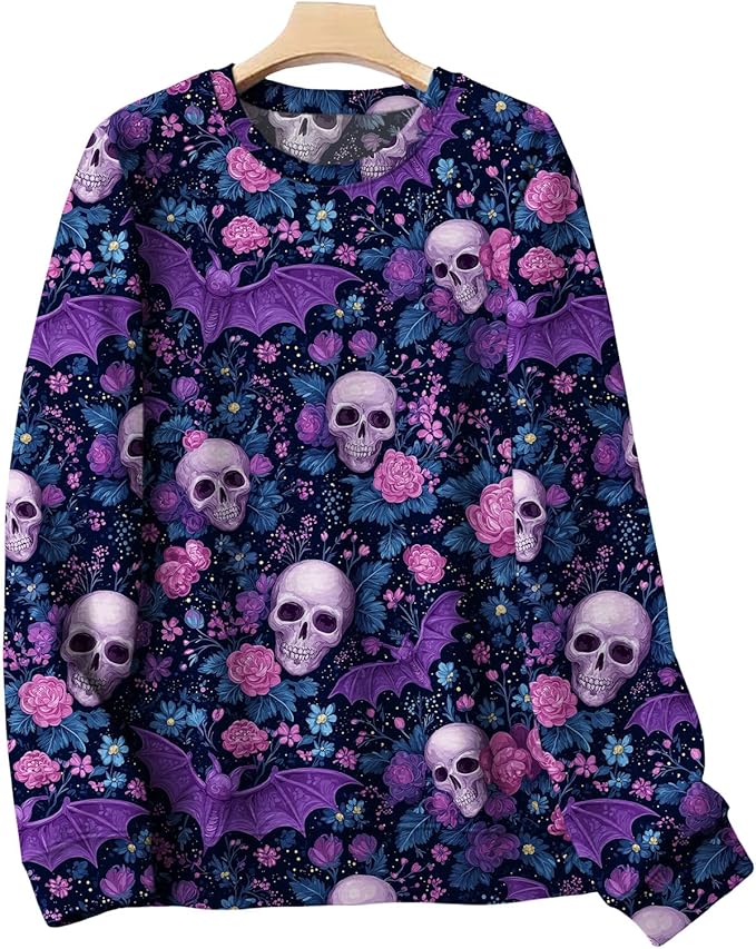 LIZALIG Pullover Cute Sweatshirt Orange Skeleton Fall Festive FunWomens Design Bat Holiday Party Outings Pumpkin Print