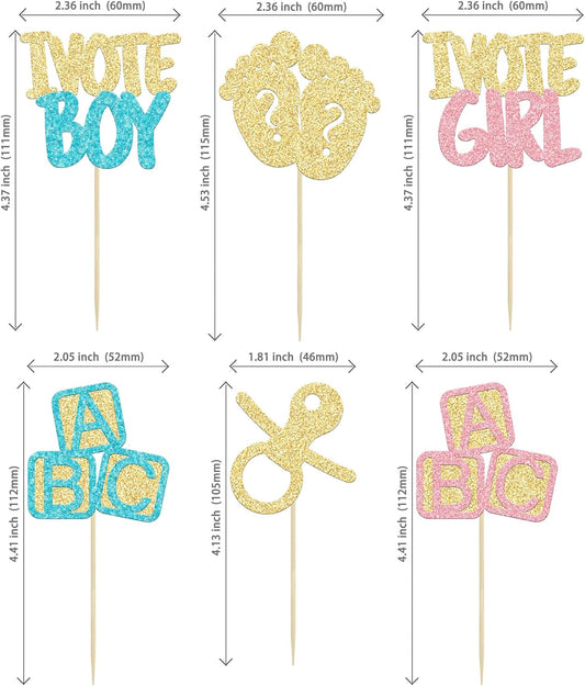 24Pcs Boy or Girl Cupcake Toppers Gender Reveal Cupcake Picks Glitter Baby Shower Cupcake Decorations Vote Boy or Girl Cake Decorations for Baby Shower Kids Birthday Theme Party Supplies