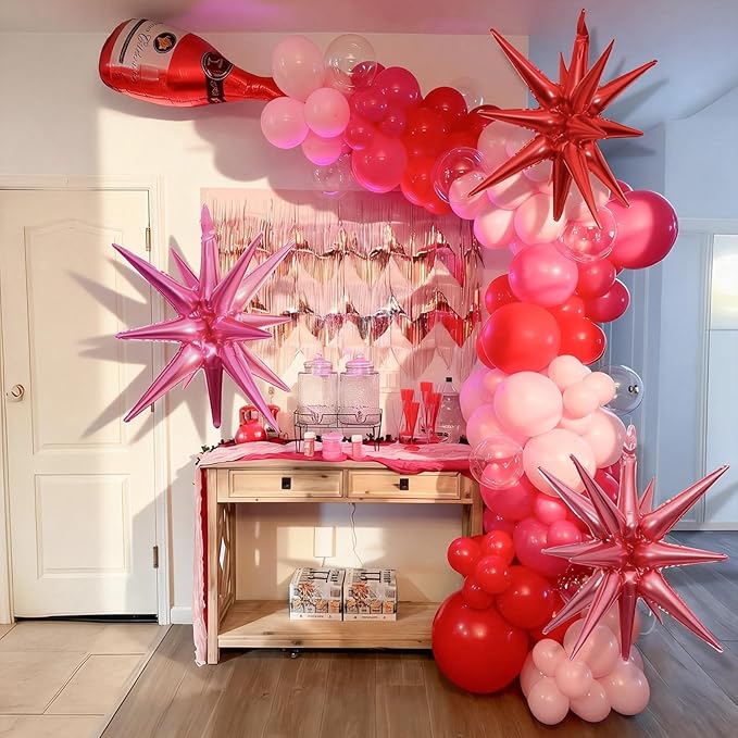 Mothers Day Balloon Arch Kit, Red Pink Balloon Garland with Foil Lips Star Balloons for Mothers Day Women Girls Birthday Bachelorette Bridal Shower Wedding Engagement Anniversary Party Decorations
