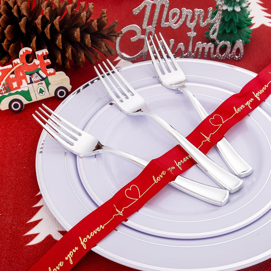 Liacere 200 Pack Silver Plastic Forks - 7.4 inch Heavy Duty Forks - Heavyweight Disposable Forks - Silver Plastic Silverware for Catering, Parties, Dinners for Christmas