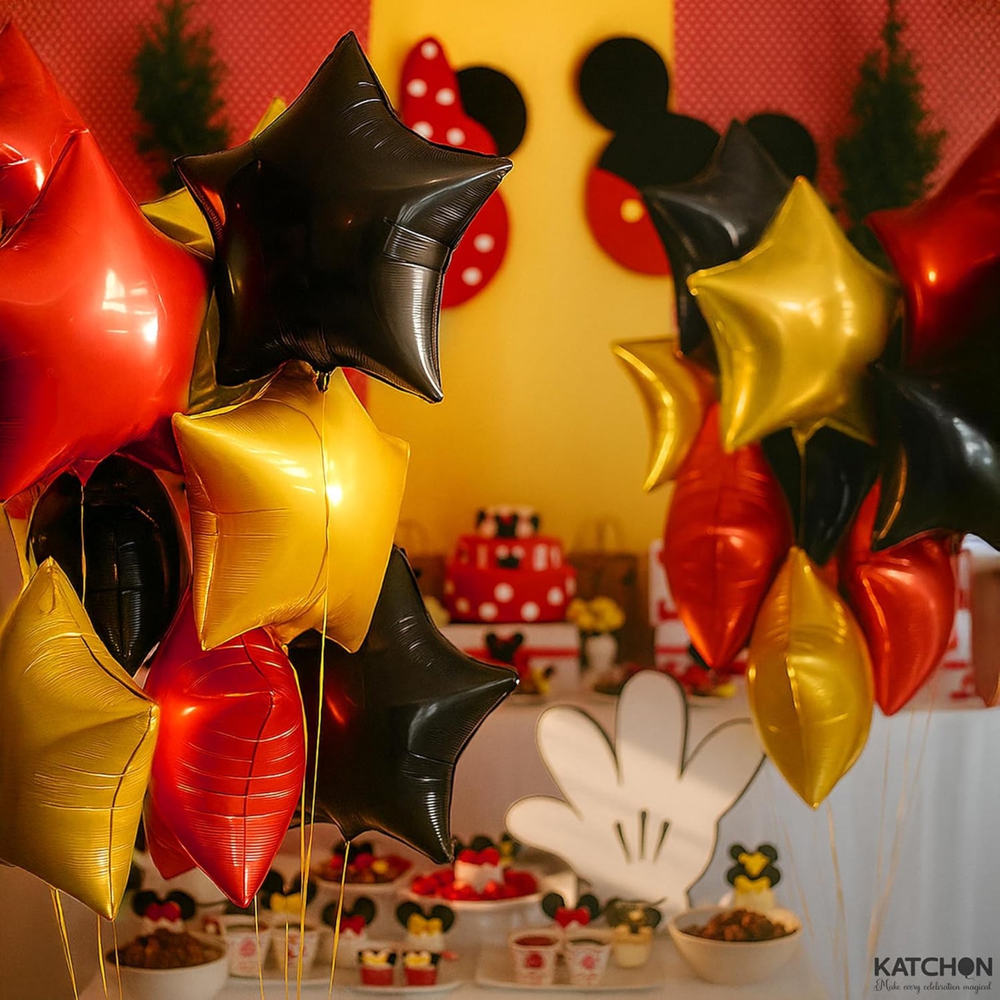 KatchOn, Huge, Red Black and Gold Star Balloons - 18 Inch, Pack of 12 | Red, Black and Gold Party Decorations, Star Foil Balloons | Carnival Decorations, Birthday Party Decorations, Casino Night Decor