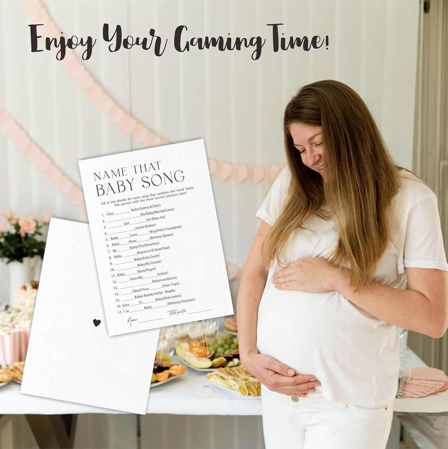 30 Name That Baby Song Game Cards For Baby Shower Game & Activity - Minimalism Double-Sided Fill In Style Game Cards, Gender Neutral,Baby Shower Party Favors & Decorations -C07