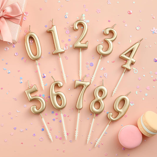 10-Pieces Champagne Numeral Birthday Candles, Cake Numeral Candles Number 0-9 Glitter Cake Topper Decoration for Birthday,Wedding Anniversary,Party Celebration