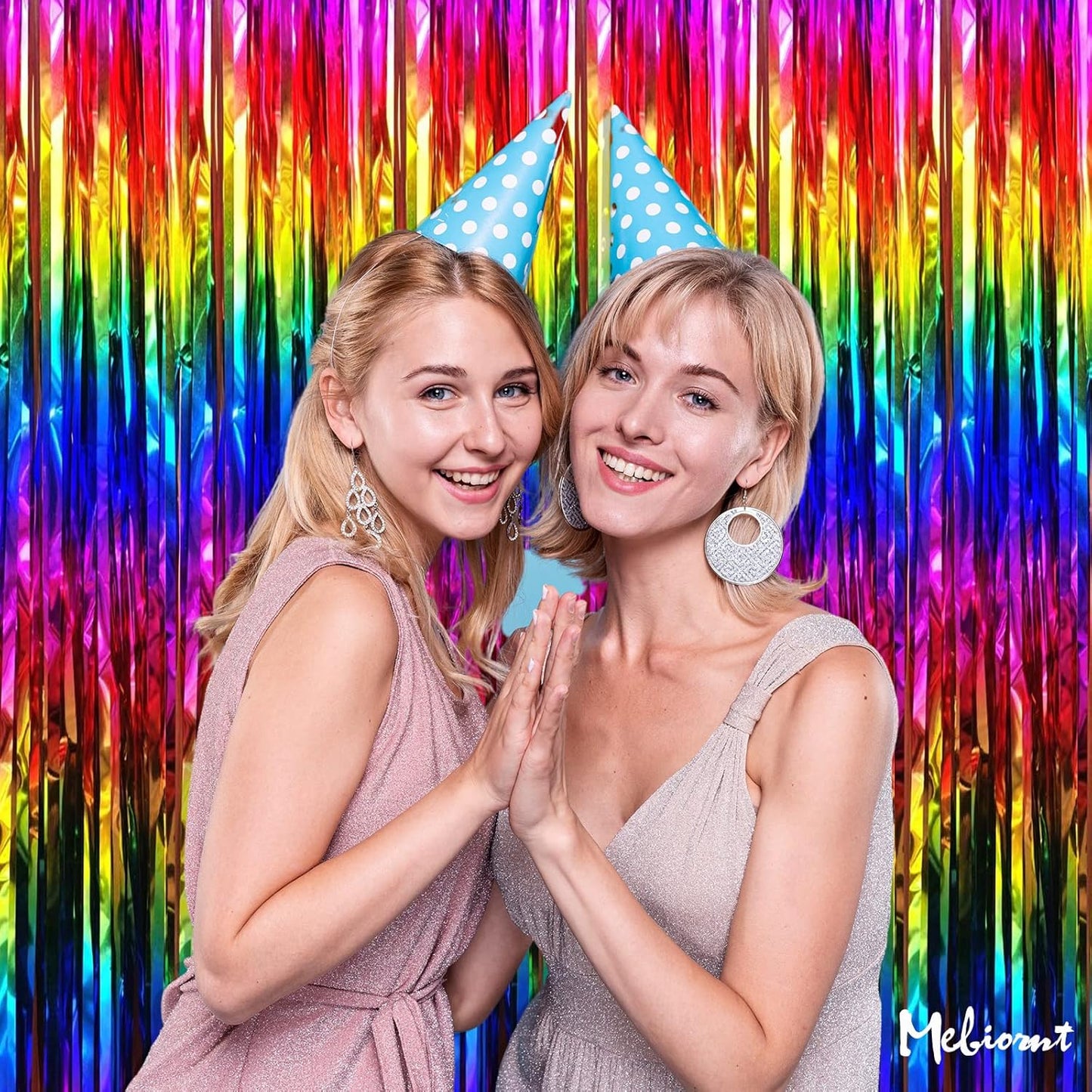 4 Pack Rainbow Fringe Curtain Backdrop, 3.2Ft x 6.6Ft Colorful Metallic Tinsel Foil Fringe Streamers for Photo Booth Birthday Wedding Baby Shower Carnival Easter Mother’s Day Party Decorations